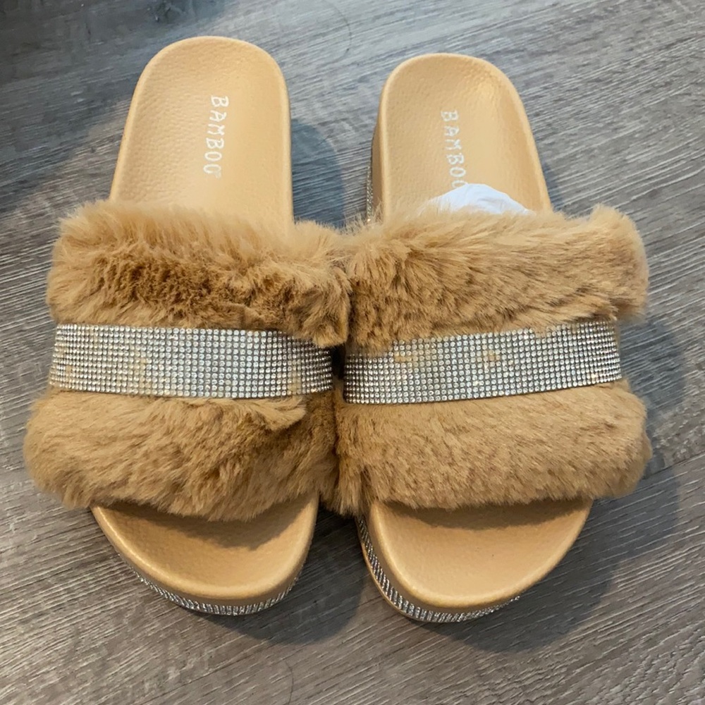 Brand new furry bling slides in original packaging